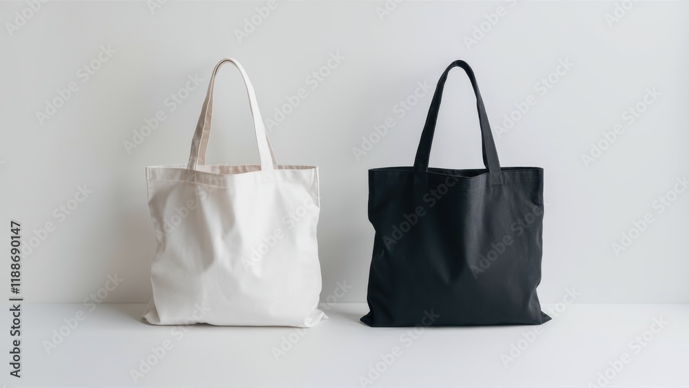 minimalist handbags, black and white contrast, small tote bags, canvas material, simple design, symmetrical composition, top-down view, studio lighting, clean background, fashion accessories, everyday minimalist handbags, black and white contrast, small tote bags, canvas material, simple design, symmetrical composition, top-down view, studio lighting, clean background, fashion accessories, everyday