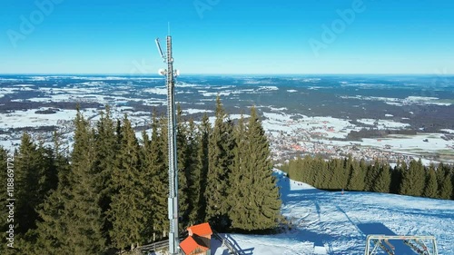 Drone winter view captured in flight at Mount Hoernle, Bad Kohlgrub, Garmisch-Partenkirchen, Bavaria, Germany photo