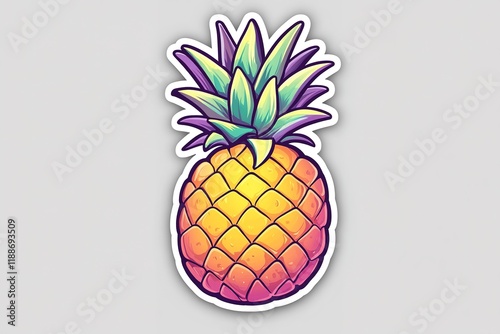 Vibrant Pineapple Sticker: Tropical Fruit Illustration, Summer Vibes, Fun Design, Perfect for Stickers, Decals, Prints,  photo