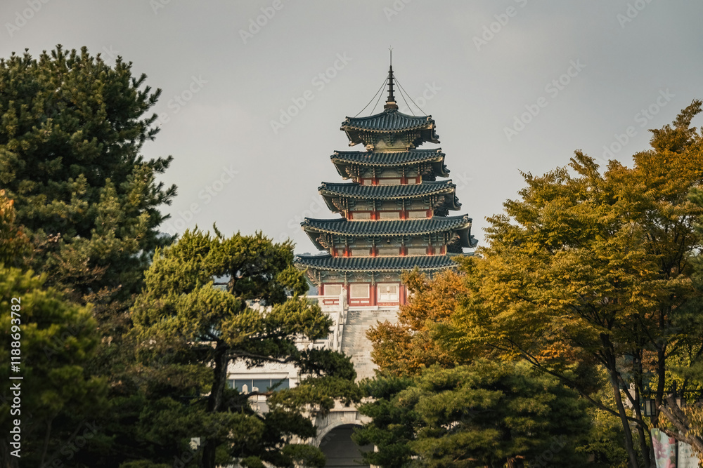 Pagoda building of The National Folk Museum of Korea in Seoul South Korea Pagoda building of The National Folk Museum of Korea in Seoul South Korea
