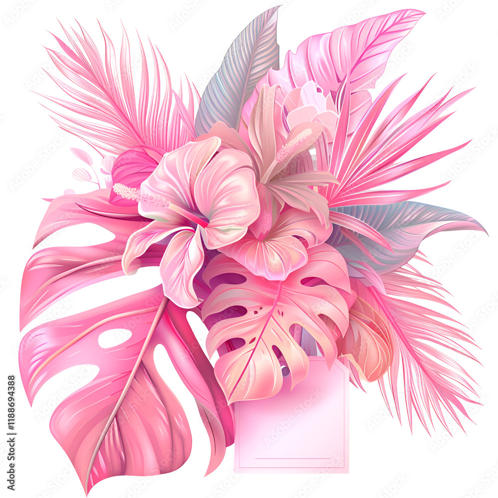 Fototapeta premium Pink Tropical Leaf Clipart Vector Illustration