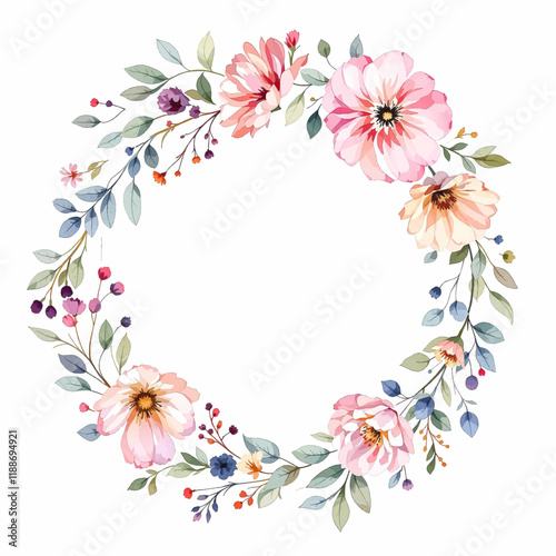 Watercolor Floral Wreath, Wreath Clipart Watercolor,  Pastel Pink Flowers Wedding Clipart Wild Floral Clipart