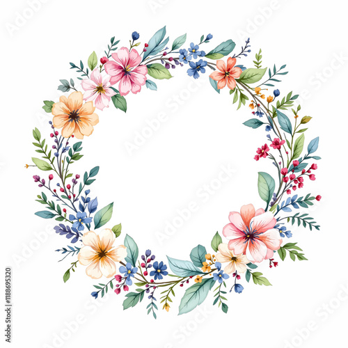 Watercolor Floral Wreath, Wreath Clipart Watercolor,  Pastel Pink Flowers Wedding Clipart Wild Floral Clipart