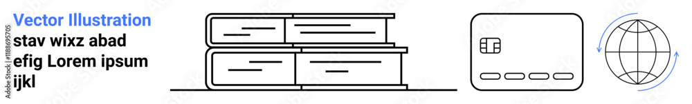 Books stacked horizontally, a computer chip, and a globe. Ideal for education, digital learning, technology, globalization, research data science and innovation. Landing page Books stacked horizontally, a computer chip, and a globe. Ideal for education, digital learning, technology, globalization, research data science and innovation. Landing page