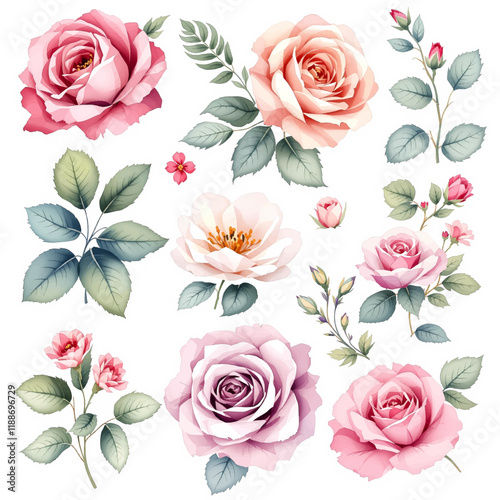 Roses Ephemera Clipart, Roses Fussy Cut, Printable Watercolor clipart, Watercolor Floral clipart