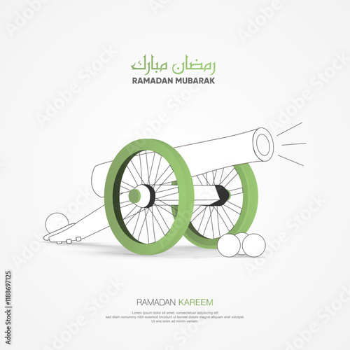 Ramadan cannon Greeting card with Arabic calligraphy means: Ramadan Kareem