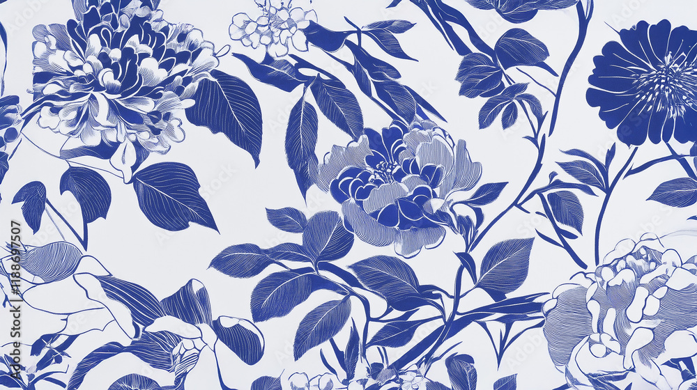 Fototapeta premium White chrysanthemums organized in a symmetrical grid detailed with fine lines and patterns displayed over a midnight blue background for a refined botanical look
