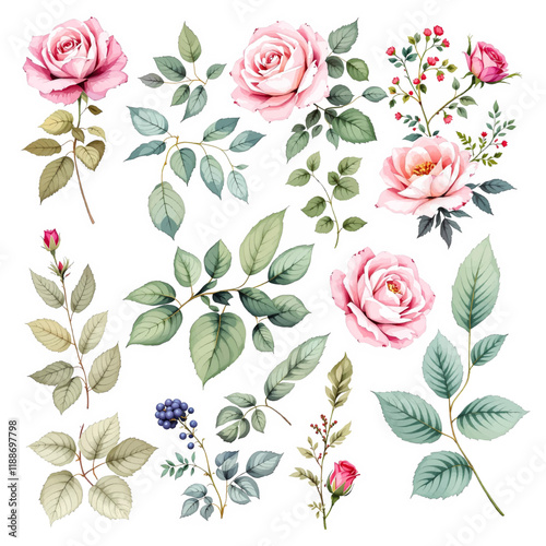 Roses Ephemera Clipart, Roses Fussy Cut, Printable Watercolor clipart, Watercolor Floral clipart