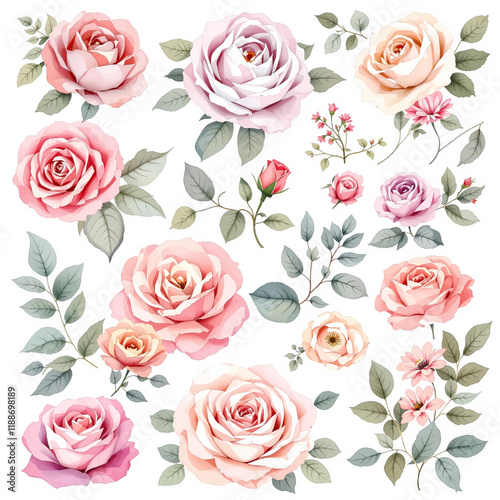 Roses Ephemera Clipart, Roses Fussy Cut, Printable Watercolor clipart, Watercolor Floral clipart