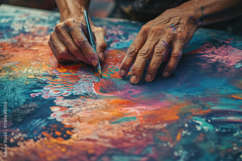Close-up of hands painting or creating art as a form of self-expression Close-up of hands painting or creating art as a form of self-expression