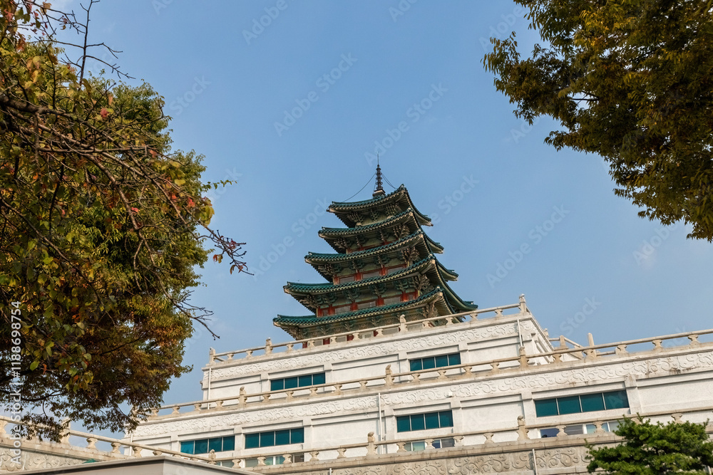 Pagoda building of The National Folk Museum of Korea in Seoul South Korea Pagoda building of The National Folk Museum of Korea in Seoul South Korea