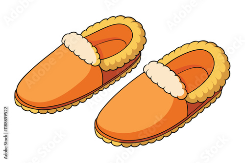 Cute and warm house slippers in vibrant orange and red tones, fluffy interiors, perfect for winter home comfort and relaxation themes photo