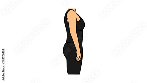 Weight loss Comparison. 2d animation of woman body transformation. Before and after a thick and thin waist, Fat belly before and slim fit perfect abs after fast weightloss process.fatburning.2d render photo