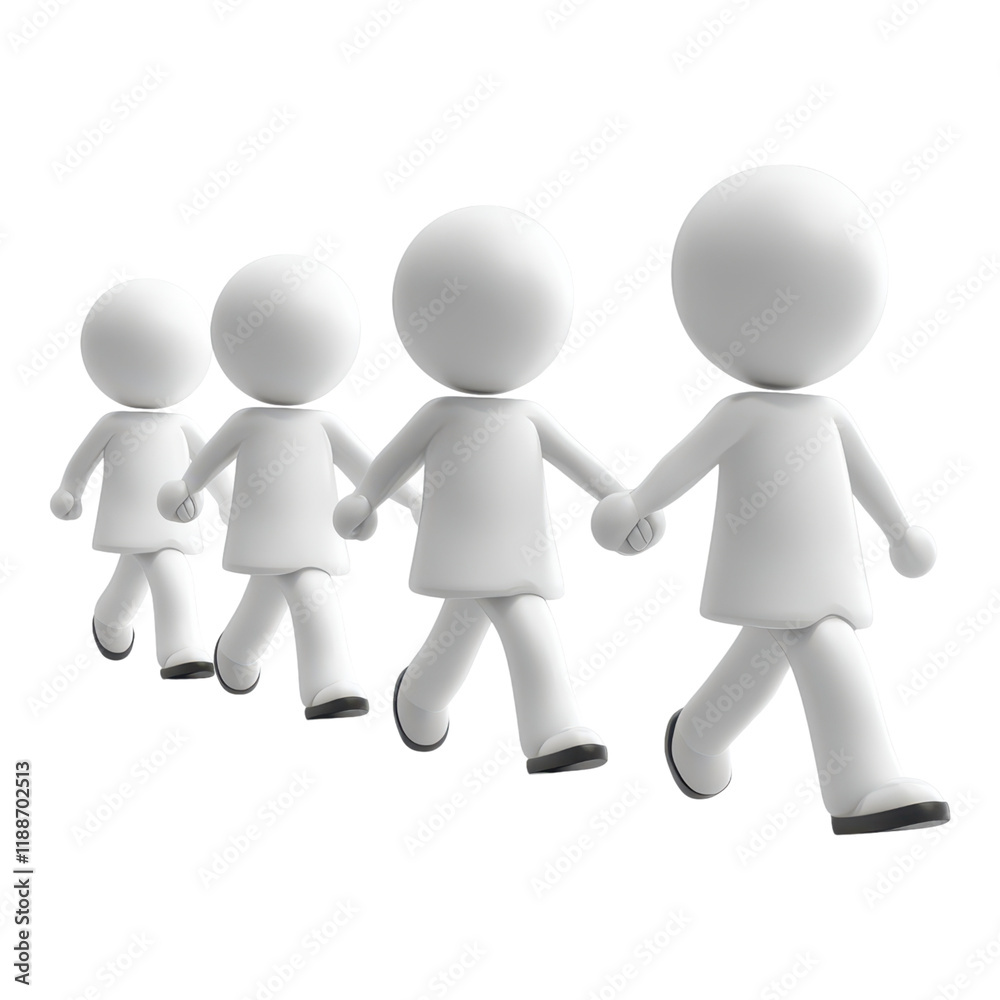 Walking together a group of white figures progressing in unity on a plain background Walking together a group of white figures progressing in unity on a plain background