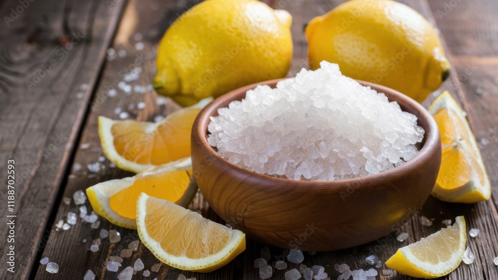 Fresh lemons, Himalayan pink salt, Rustic wooden table, Dark moody lighting, Food photography, Citrus fruit, Coarse sea salt, Wooden bowl, Lemon wedges, Culinary ingredients, Textured background, Natu Fresh lemons, Himalayan pink salt, Rustic wooden table, Dark moody lighting, Food photography, Citrus fruit, Coarse sea salt, Wooden bowl, Lemon wedges, Culinary ingredients, Textured background, Natu