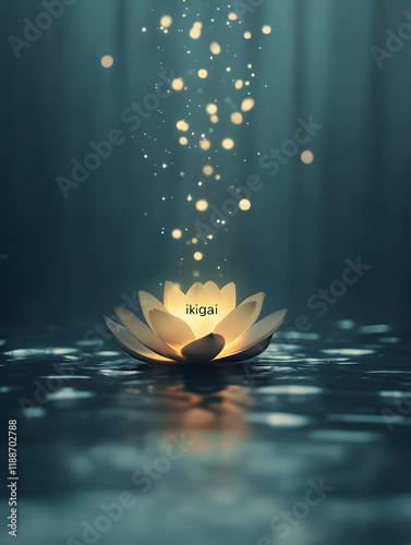 Glowing lotus flower, ikigai, Zen