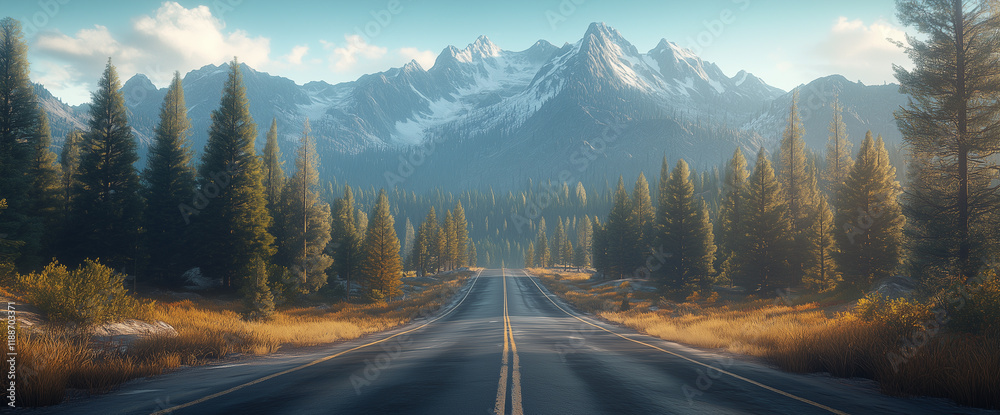 Road in the mountains with pine trees, in daylight during the summer, from a low angle, with a cinematic, movie-like quality. Road in the mountains with pine trees, in daylight during the summer, from a low angle, with a cinematic, movie-like quality.