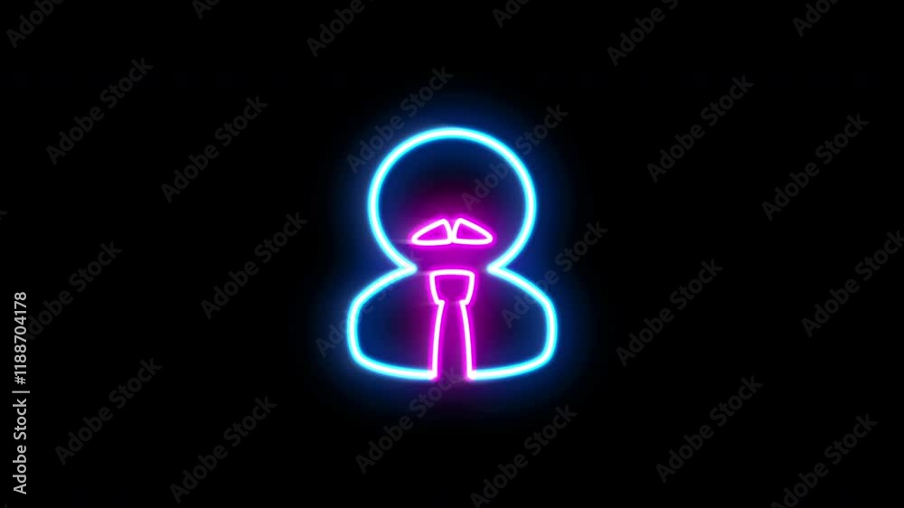 A neon outline icon of a person, showcasing a half-body design on a black background with a glowing, futuristic style. A neon outline icon of a person, showcasing a half-body design on a black background with a glowing, futuristic style.