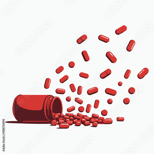 A background graphic of medication capsules pills and tablets