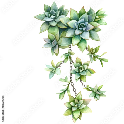 A watercolor vector painting of a Watch Chain Plant, isolated on a white background. Watch Chain Plant vector.

