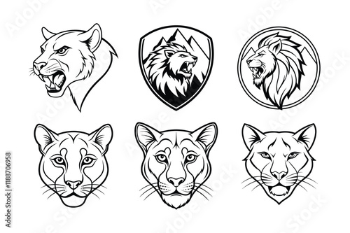 mountain lion silhouette vector and line art illustration