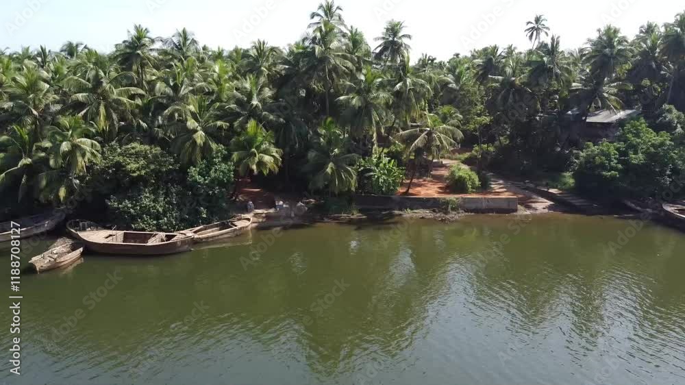 Aerial or Drone View of a beautiful river surrounded by lush green forest and mountains Aerial or Drone View of a beautiful river surrounded by lush green forest and mountains