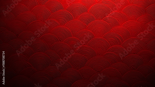 Red textured background with semicircle pattern.