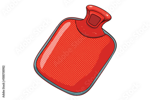 Close up of a red hot water bottle featuring a dotted texture, isolated on a plain white background for product design focus