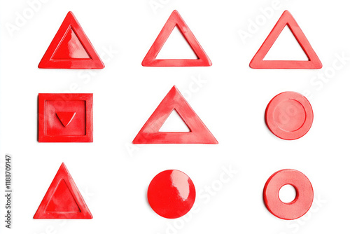 Free Download Various red geometric shapes displayed in a grid format showcasing triangles, circles, and squares - GFXLoad