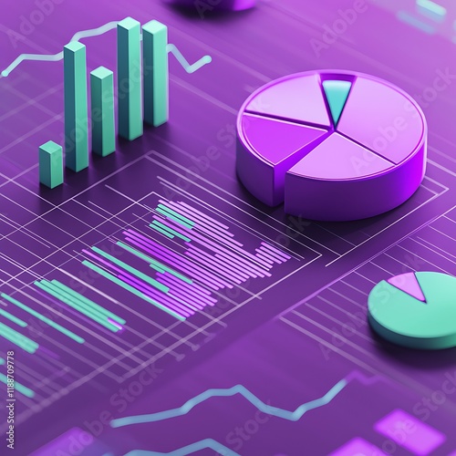 Wallpaper Mural Financial charts featuring pie graphs, bar charts, and line graphs in purple and green tones. Clean Torontodigital.ca