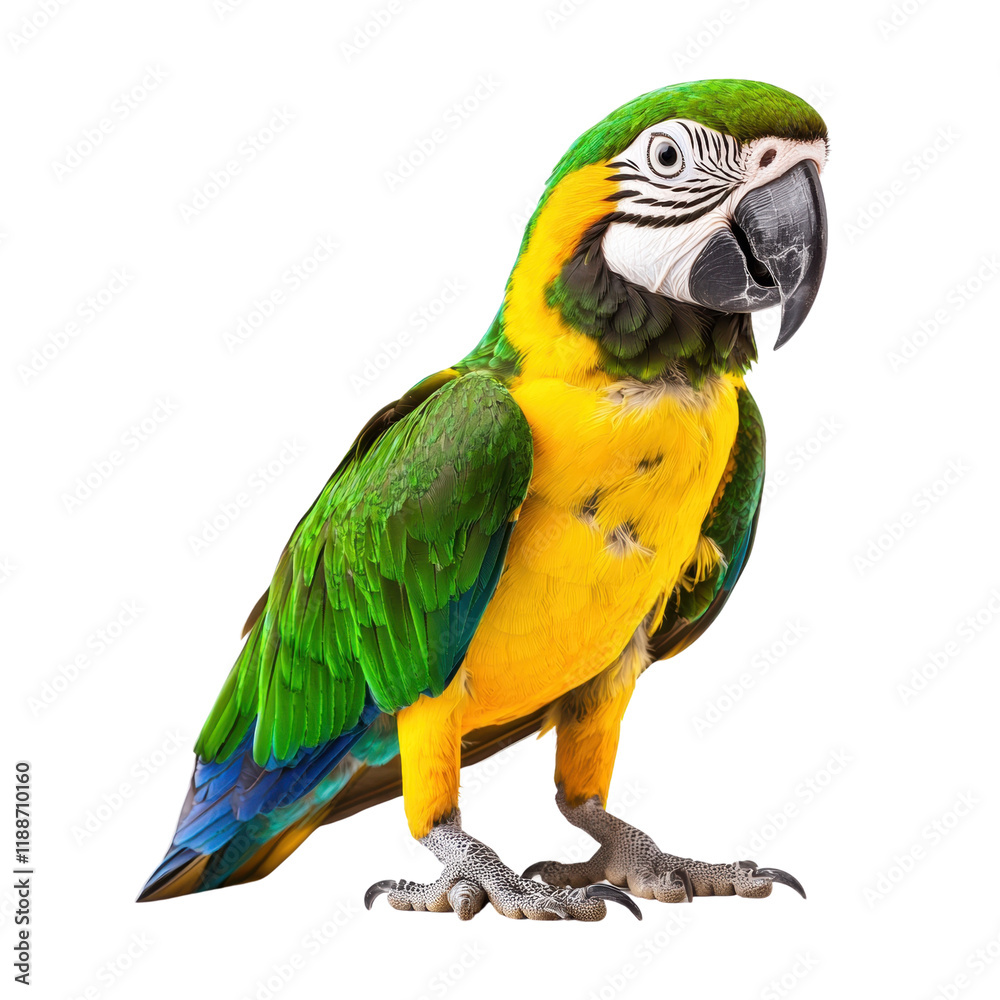 Fototapeta premium Vibrant macaw parrot with striking green and yellow feathers
