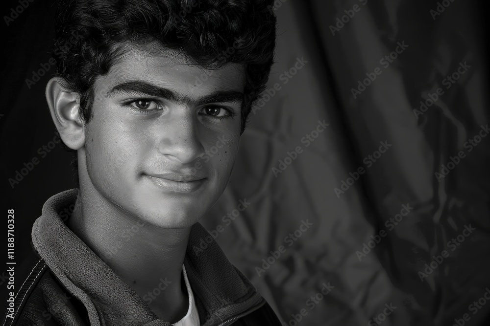 Obraz premium A young man with a beard and dark hair is smiling at the camera