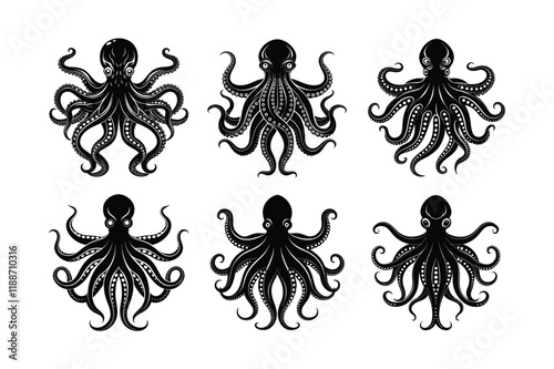 octopus silhouette vector art illustration