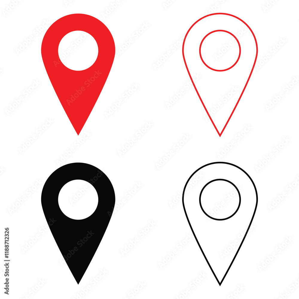 Set of location pin icons. GPS and map pin icon. navigation vector icon set. map marker pointer icon set. Destination Symbol. GPS location symbol collection. Vector illustration 