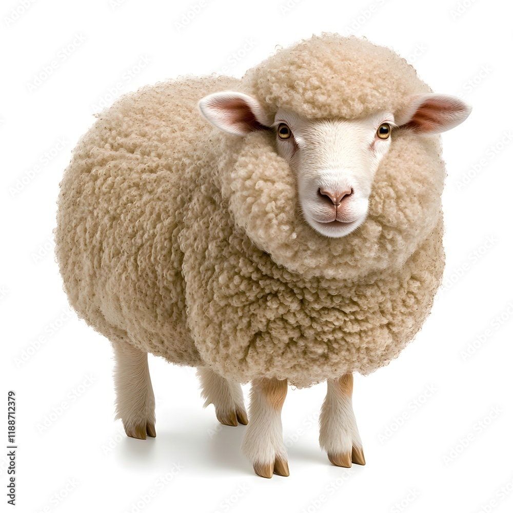 Adorable Close-up of a Fluffy Sheep with Soft Wool, Standing Gracefully Against a White Background, Showcasing Its Gentle Expression and Soft Texture, Perfect for Animal and Farm Lovers Adorable Close-up of a Fluffy Sheep with Soft Wool, Standing Gracefully Against a White Background, Showcasing Its Gentle Expression and Soft Texture, Perfect for Animal and Farm Lovers