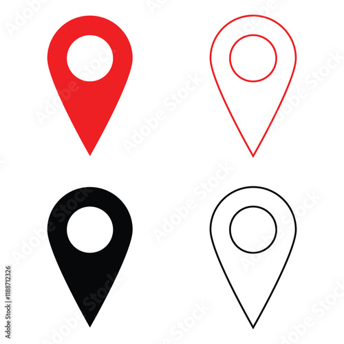 Set of location pin icons. GPS and map pin icon. navigation vector icon set. map marker pointer icon set. Destination Symbol. GPS location symbol collection. Vector illustration 
