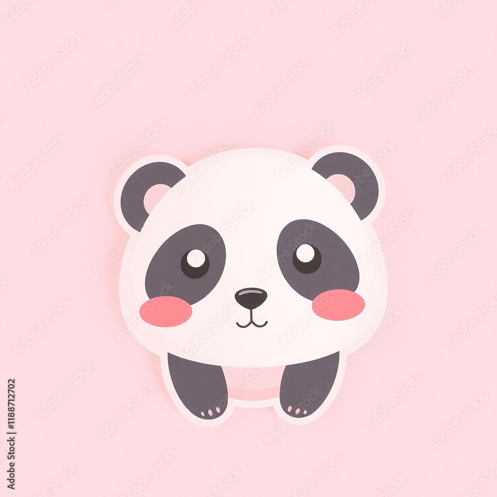 Obraz premium Adorable cartoon panda bear on a pink background. Perfect for children's products, greeting cards, or social media.