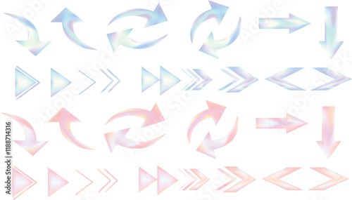 Hologaphic hand drawn arrows. Arrow icon collecttion on transpoent background, 3d gadient mesh