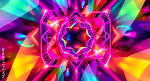 Neon-Lit 4D Abstract Background with Geometric Precision