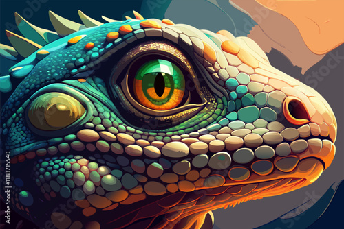 Detailed Iguana Head with Textured Scales and Piercing Eyes.