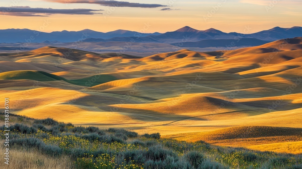 Fototapeta premium Palouse Sunset: Rolling Hills of Gold