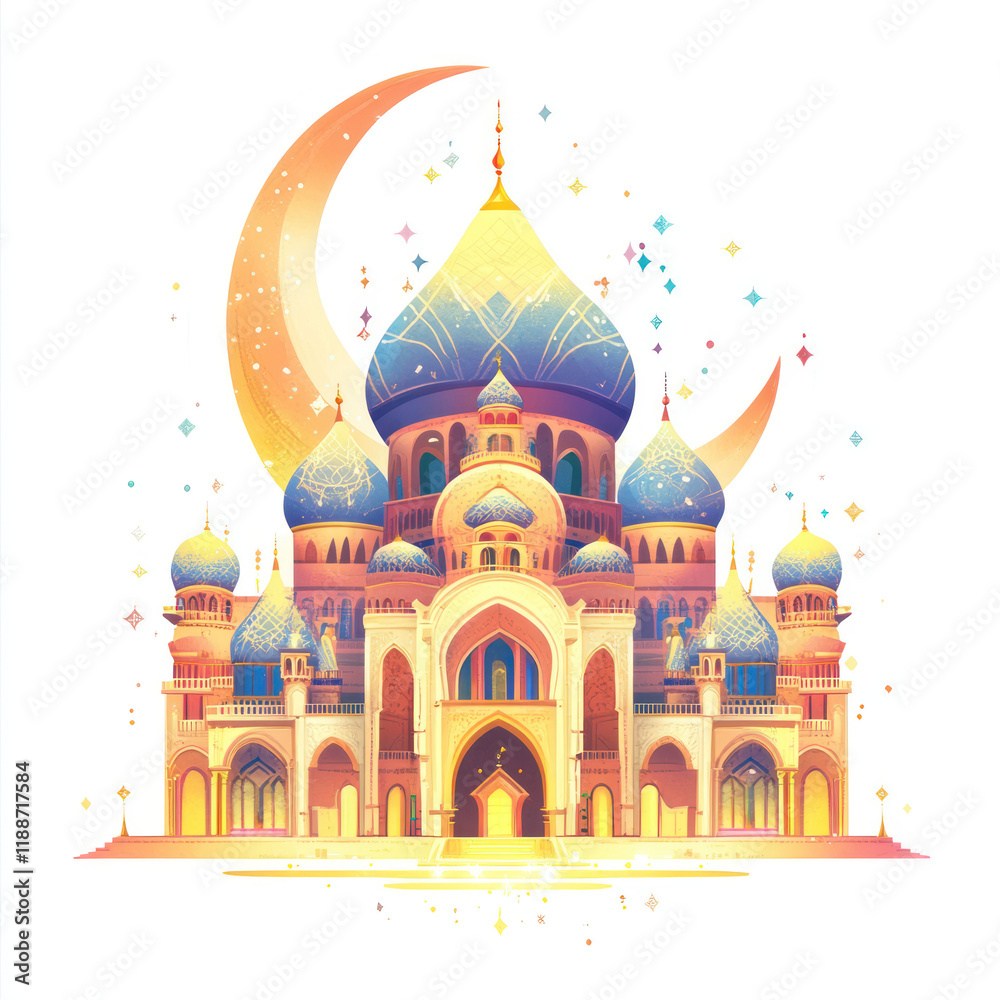 Colorful Fantasy Palace with Crescent Moon Colorful Fantasy Palace with Crescent Moon