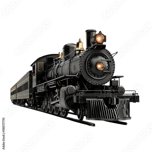Classic steam locomotive with passenger cars in motion
