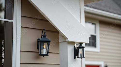 Charming Home Exterior with Elegant Wall Lanterns: Real Estate Photography photo