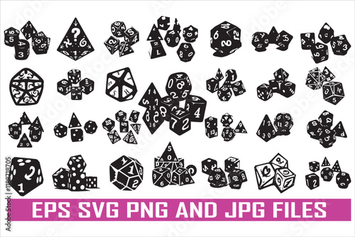 Polyhedral Dice Silhouette Vector Pack