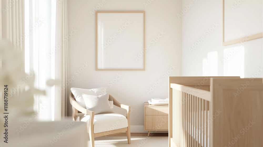 Fototapeta premium Contemporary Nursery with Wooden Furniture and Pastel Colors