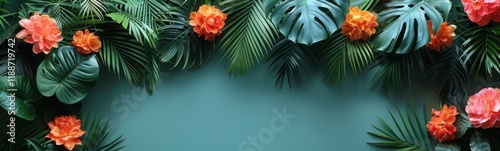 Many different types of flowers and leaves on this wall, plant background, banner, copy space photo