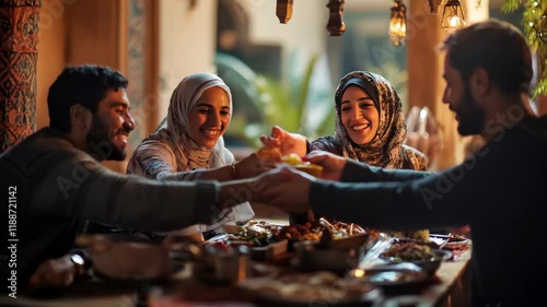 Family Sharing a Delicious Iftar Meal Together, Creating Warm Memories in Ramadan
