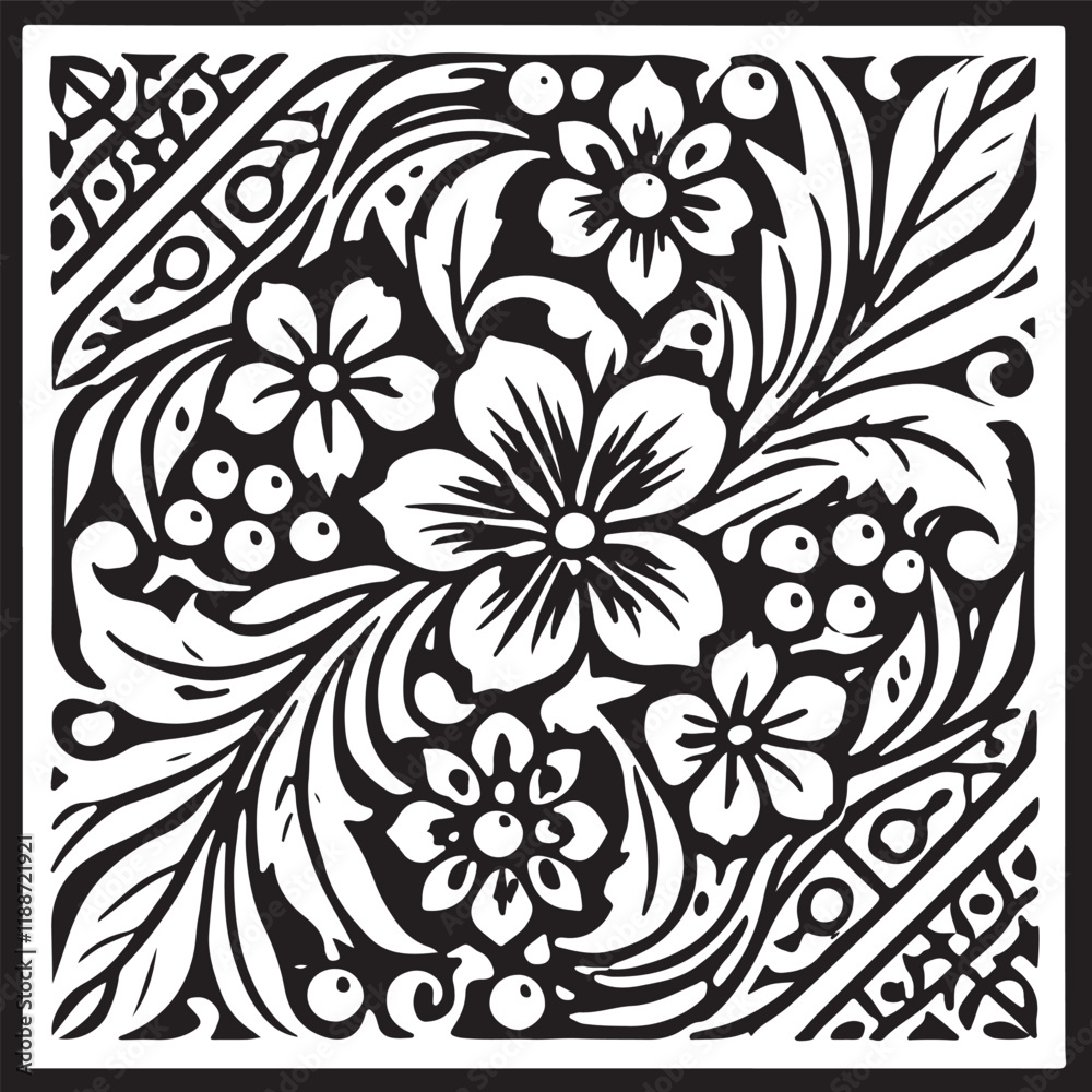 Silhouette Batik Floral Pattern Vector Art 4 Silhouette Batik Floral Pattern Vector Art 4