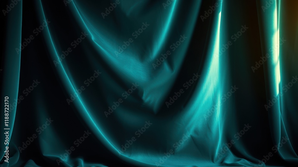 Obraz premium Dark Teal Draped Fabric with Subtle Light Highlights, Ideal for Elegant Backgrounds or Design Projects